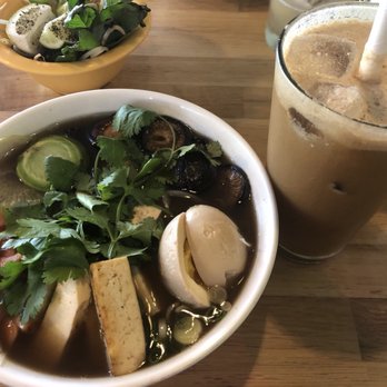 98 Center - Moab - Vegan pho with pickled egg and bullet coffee with coconut - Asian Fusion Near Me - Moab, Utah