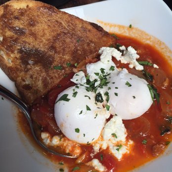 Manhattan Beach Post - Poached egg, Barisas piperade, braised garbanzos, chard, date toast - New American Near Me - Manhattan Beach, California Manhattan Beach Post - Poached egg, Barisas piperade, braised garbanzos, chard, date toast - New American Near Me - Manhattan Beach, California