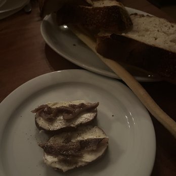 Cascina Spinasse - Complimentary starter - fresh baked bread & a crostini with butter and sardine - Italian Near Me - Seattle, Washington