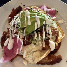Huevos rancheros with bacon add-on Huevos rancheros with bacon add-on