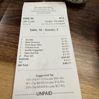 Dim Sum Asian Bistro - The tab, not bad. Left full. - Dim Sum Near Me - Grandview Heights, Ohio Dim Sum Asian Bistro - The tab, not bad. Left full. - Dim Sum Near Me - Grandview Heights, Ohio