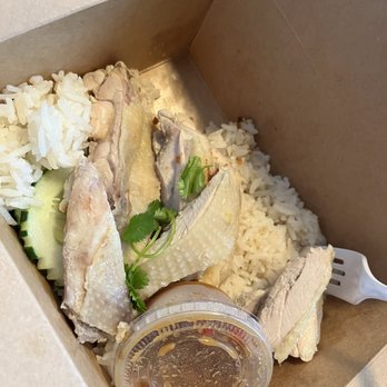 Hen Chicken Rice - the contents of a meal in a box - Singaporean Near Me - Boston, Massachusetts