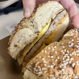 Sausage, egg and cheese on everything