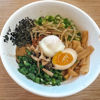 Kajiken - Homura akurasoba with poached egg, and added ajitama, bean sprouts, and mushrooms - Ramen Near Me - Elk Grove, California