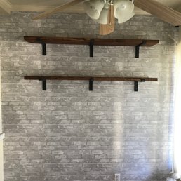 New wallpaper and shelving! So happy with the result. New wallpaper and shelving! So happy with the result.