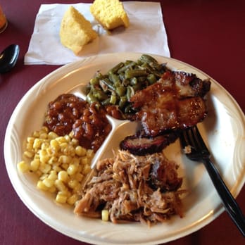 Bad To the Bone Barbecue - We split the pulled pork and Brisket combo platter....some of the best BBQ around...everything was absolutely delicious - Barbeque Near Me - Williamson, New York