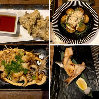 Udon Lab - (Starting from the bottom left) Ika-geso Itame, Maitake Tempura, Fried Takoyaki, Hamachi Kama - Noodles Near Me - New York, New York Udon Lab - (Starting from the bottom left) Ika-geso Itame, Maitake Tempura, Fried Takoyaki, Hamachi Kama - Noodles Near Me - New York, New York