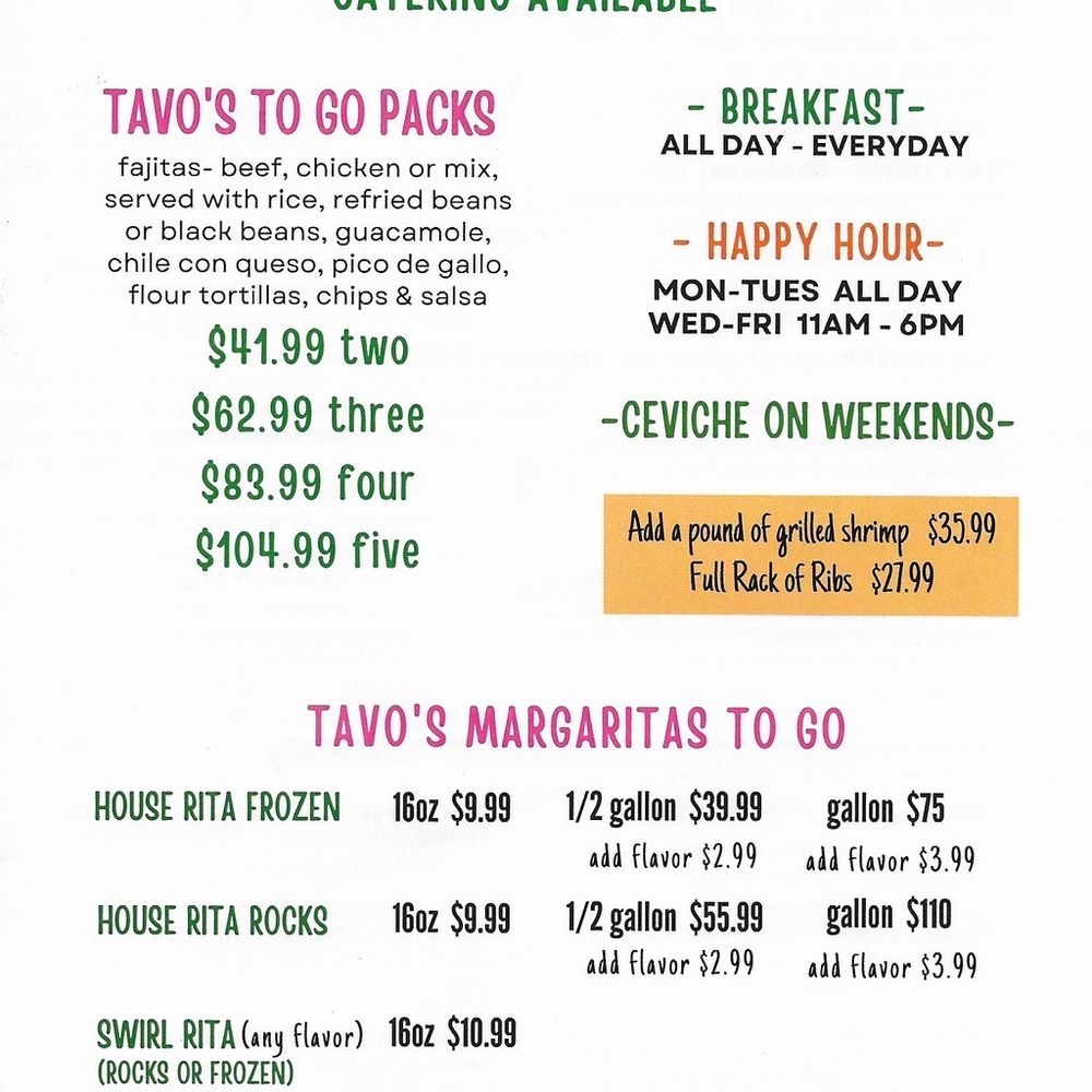 Tavos Mexican Grill - Menu - Mexican Near Me - Spring, Texas