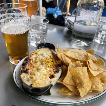 Cruz Blanca Brewery - Queso Fundido w/ charred corn - Mexican Near Me - Chicago, Illinois Cruz Blanca Brewery - Queso Fundido w/ charred corn - Mexican Near Me - Chicago, Illinois