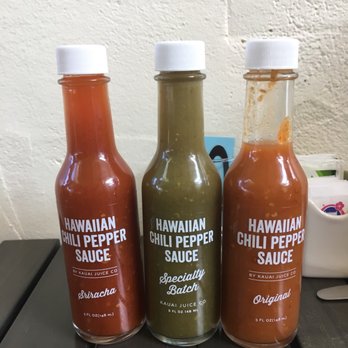 Anuenue Cafe - Hot sauces provided, the green one was my favorite! - Cafes Near Me - Koloa, Hawaii