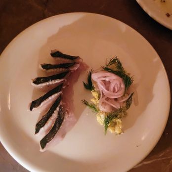 Demo - Spanish Mackerel with sauce gribiche and pickled shallots - New American Near Me - New York, New York