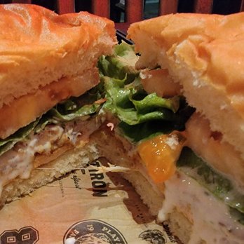 Flatiron - blackened chicken burger sandwich was just so-so - Sports Bars Near Me - San Rafael, California Flatiron - blackened chicken burger sandwich was just so-so - Sports Bars Near Me - San Rafael, California