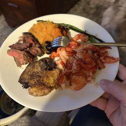 Jerry's - Asparagus; Butternut squash; already prepared lobster (steak was from home)