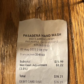 Pasadena Hand Wash - Receipt of Manager's Special. - Car Wash Near Me - Pasadena, California Pasadena Hand Wash - Receipt of Manager's Special. - Car Wash Near Me - Pasadena, California