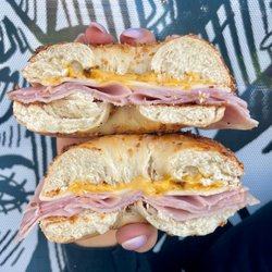 Happy Joe Coffee - Ham + Swiss Bagel Sandwich