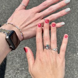 Silver dip manicure hot pink cat eye gel manicure