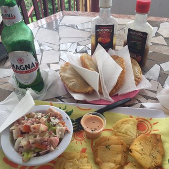 Kaplash - Octopus salad; tostones de pana (breadfruit); variety of seafood empanadillas (shark, grouper, crab) - Puerto Rican Near Me - Anasco, Puerto Rico