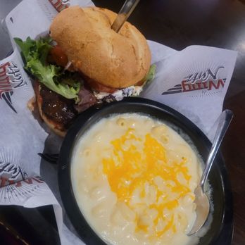 Wing Nutz - Buffalo blue cheese burger. The Patty  is good with the blue cheese not mixed in with the buffalo sauce. - Chicken Wings Near Me - St. George, Utah