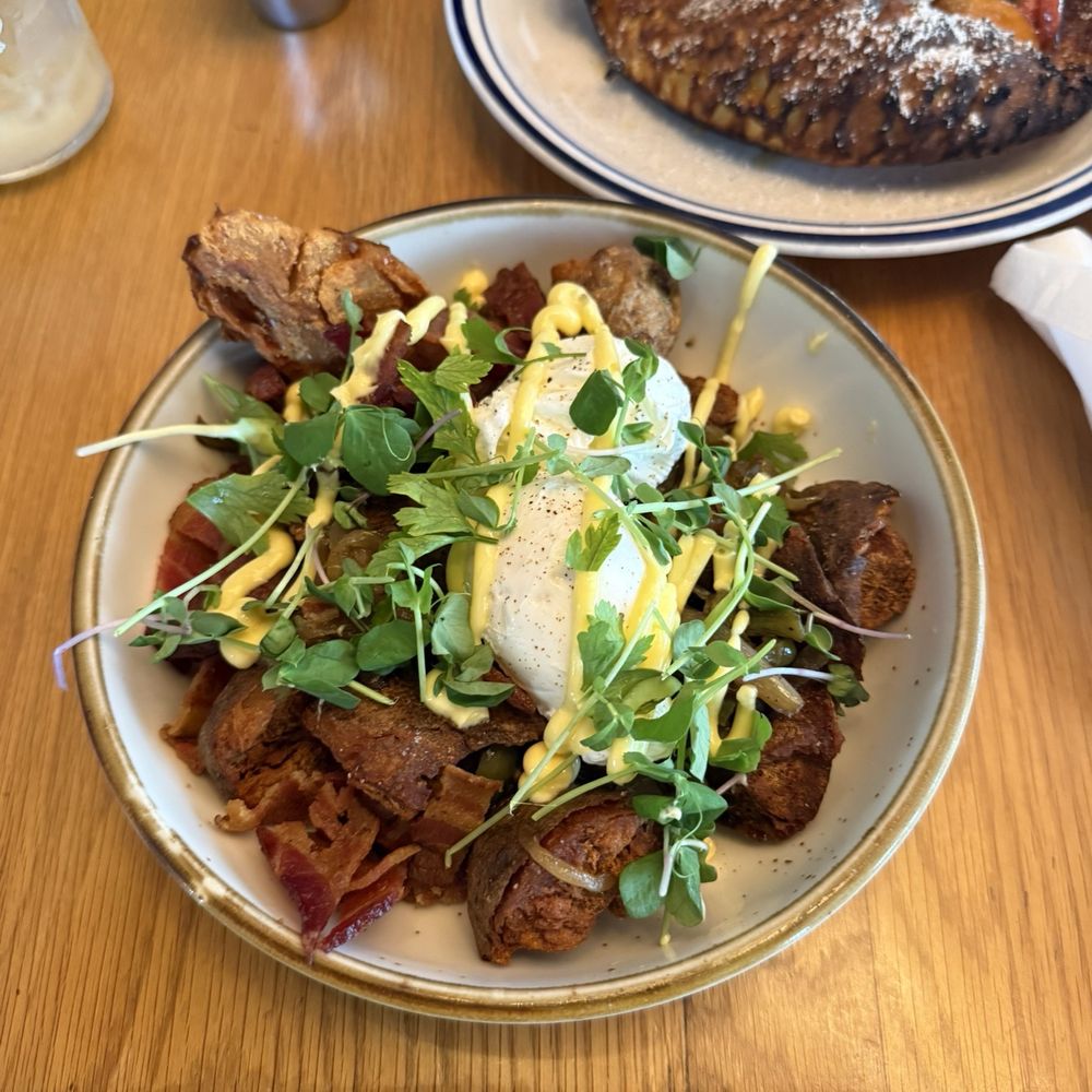 afternoon - Afternoon Hash with Poached Eggs and Bacon - New American Near Me - Gainesville, Florida