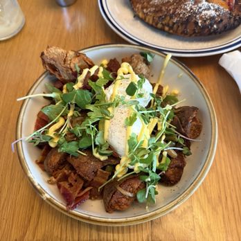 afternoon - Afternoon Hash with Poached Eggs and Bacon - New American Near Me - Gainesville, Florida