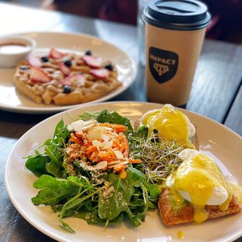 Impact Kitchen - a plate of food and a cup of coffee - Coffee & Tea Near Me - Toronto, Ontario