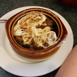 A big crock of french onion soup for starters.