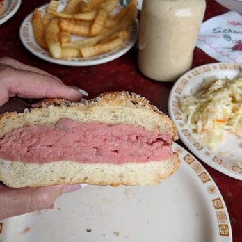 Schwabl's Restaurant - Criss section of the roast beef sandwich. - American Near Me - West Seneca, New York Schwabl's Restaurant - Criss section of the roast beef sandwich. - American Near Me - West Seneca, New York