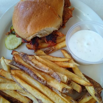 Zider Zee - Pulled pork sandwich with perfectly toasted bun and fresh cut fries and ranch - Fast Food Near Me - Holland, New York Zider Zee - Pulled pork sandwich with perfectly toasted bun and fresh cut fries and ranch - Fast Food Near Me - Holland, New York