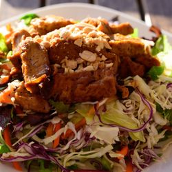 Kim's Cafe & Sandwiches - BBQ Tofu Salad with a light vegan sauce, delicious!