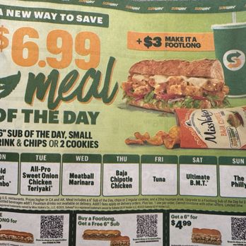 Subway - Meal of the day menu 1.30.25 - Sandwiches Near Me - Yorba Linda, California Subway - Meal of the day menu 1.30.25 - Sandwiches Near Me - Yorba Linda, California