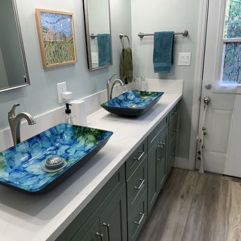 WJB Construction - Guest bathroom vanity, floor, new door to yard - General Contractors Near Me