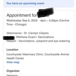 Countryside Veterinary Clinic - The appointment notification that I received of "canceled" visit.