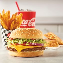 Rally's - We know what a classic looks like. It starts with a seasoned all-beef patty. Add lettuce, tomato and onion, then tuck it betw...