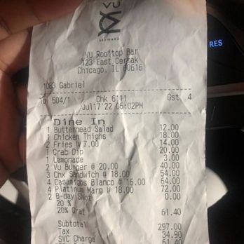 VU Rooftop - As you can see his tip was already included. - Lounges Near Me - Chicago, Illinois VU Rooftop - As you can see his tip was already included. - Lounges Near Me - Chicago, Illinois