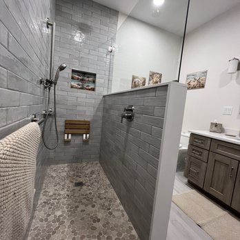 South Shore Kitchen Design - Curbless shower with easy, doorless access. - Kitchen & Bath Near Me - Moriches, New York South Shore Kitchen Design - Curbless shower with easy, doorless access. - Kitchen & Bath Near Me - Moriches, New York