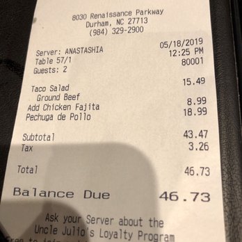 Uncle Julio's - Pricey lunch! - Mexican Near Me - Durham, North Carolina Uncle Julio's - Pricey lunch! - Mexican Near Me - Durham, North Carolina