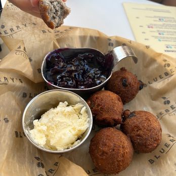 Blueberry's Grill - Blueberry Hush Puppies. Never heard of these but they were amazing especially with the blueberry compote. - Breakfast & Brunch Near Me - Myrtle Beach, South Carolina