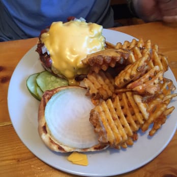 Joe's Friendly Tavern - Chili burger with a side of waffle fries - American Near Me - Empire, Michigan Joe's Friendly Tavern - Chili burger with a side of waffle fries - American Near Me - Empire, Michigan
