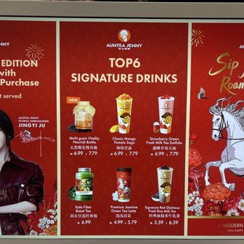 Auntea Jenny - top 6 drinks sign - Bubble Tea Near Me - Irvine, California