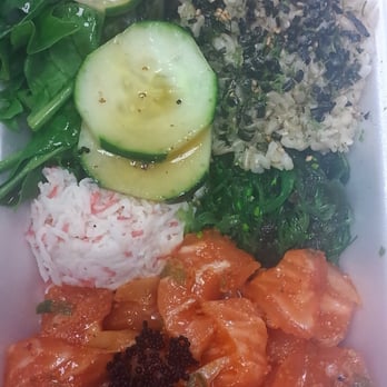 Poke District - Salmon with lava sauce and half brown rice half salad - Seafood Near Me - Orange, California