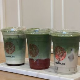 Strawberry Matcha, Matcha Latte, Banana Oat Matcha