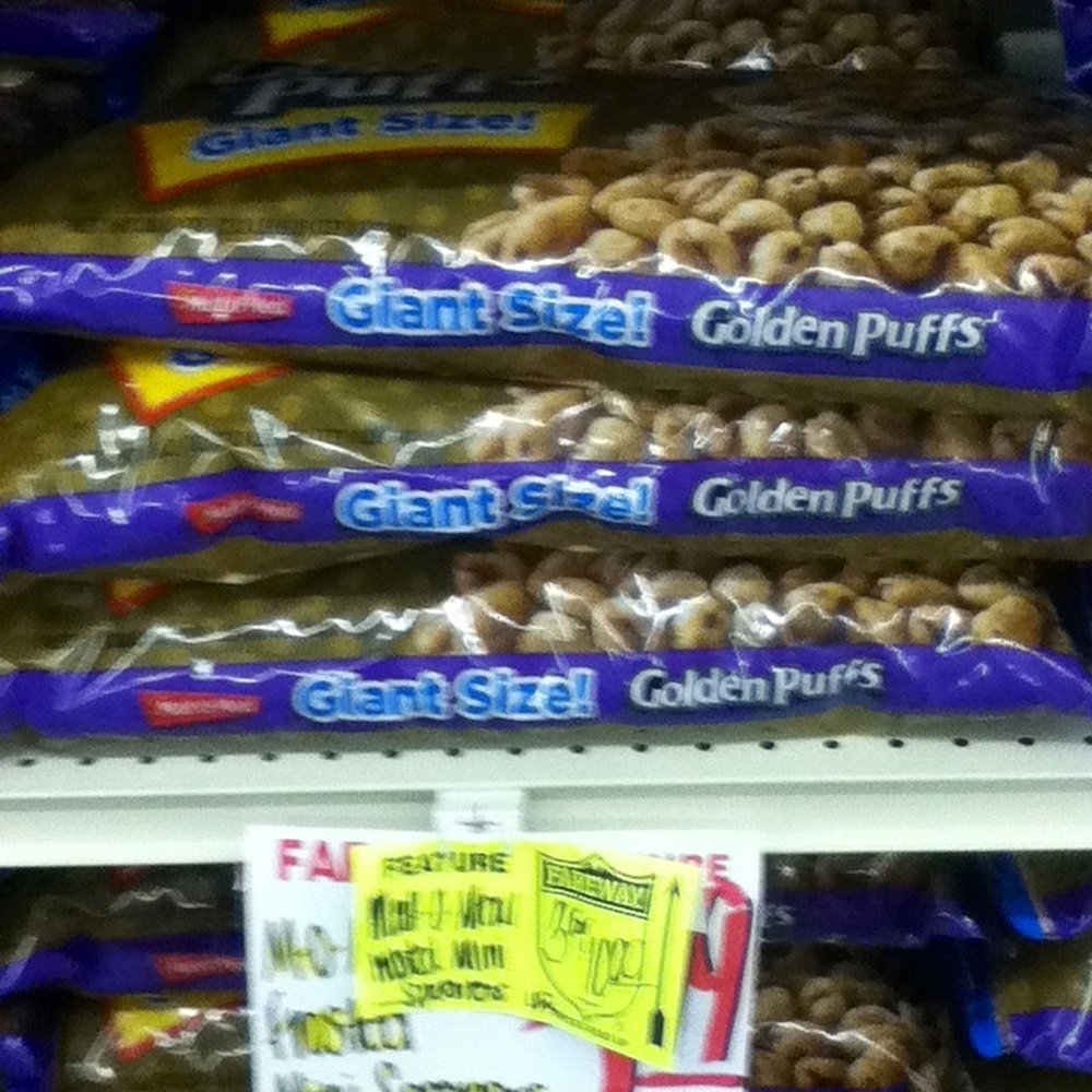 Fareway Stores - GIANT size Golden Puffs bags and Mini Spooners below. No idea what - Grocery Near Me - Muscatine, Iowa Fareway Stores - GIANT size Golden Puffs bags and Mini Spooners below. No idea what - Grocery Near Me - Muscatine, Iowa