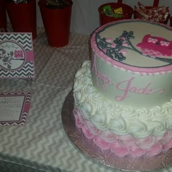 Lochel's Bakery - Another beautiful Lochel's cake for my baby girl's shower =) The top tier matches the invitations for the event - Bakeries Near Me - Hatboro, Pennsylvania