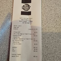 Heffy's Hot Dogs and More - Receipt