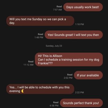 Dogtown K9 Care - Just a few texts from John - Pet Training Near Me Dogtown K9 Care - Just a few texts from John - Pet Training Near Me