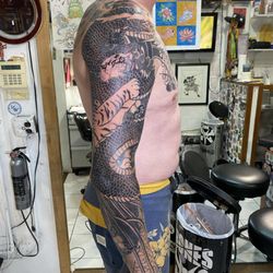 434 Tattoo Waikiki - Custom Dragon sleeve in progress inspired by the legendary Horiyoshi 3 , tattoo done by Horiyume here at 434 Tattoo Waikiki .