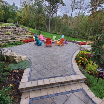 Sunnyside Landscapes - a patio with a fire pit - Snow Removal Near Me