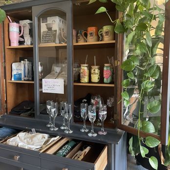 802 Bean Company - a china cabinet with wine glasses - Coffee & Tea Near Me - Pittsburgh, Pennsylvania