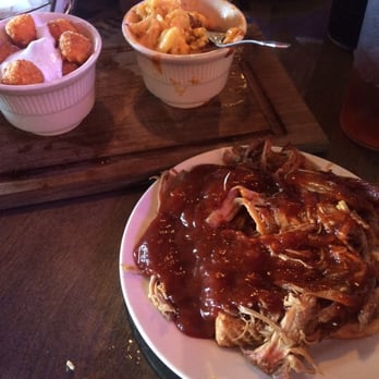 Smokey's BBQ Roadhouse - Pulled pork with a mix of House and spicy BBQ sauce. Sweet potato tots and Mac and cheese. - Barbeque Near Me - Oregon, Ohio Smokey's BBQ Roadhouse - Pulled pork with a mix of House and spicy BBQ sauce. Sweet potato tots and Mac and cheese. - Barbeque Near Me - Oregon, Ohio