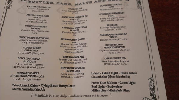 Menu photo 5 Winfield's Pub Buffalo, NY